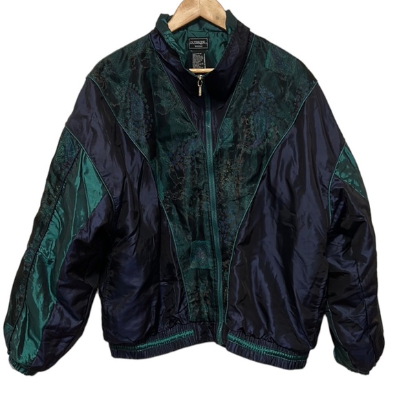 Vintage OutBrook Woman Green Blue Front Floral Mesh Track Set - Picture 2 of 5